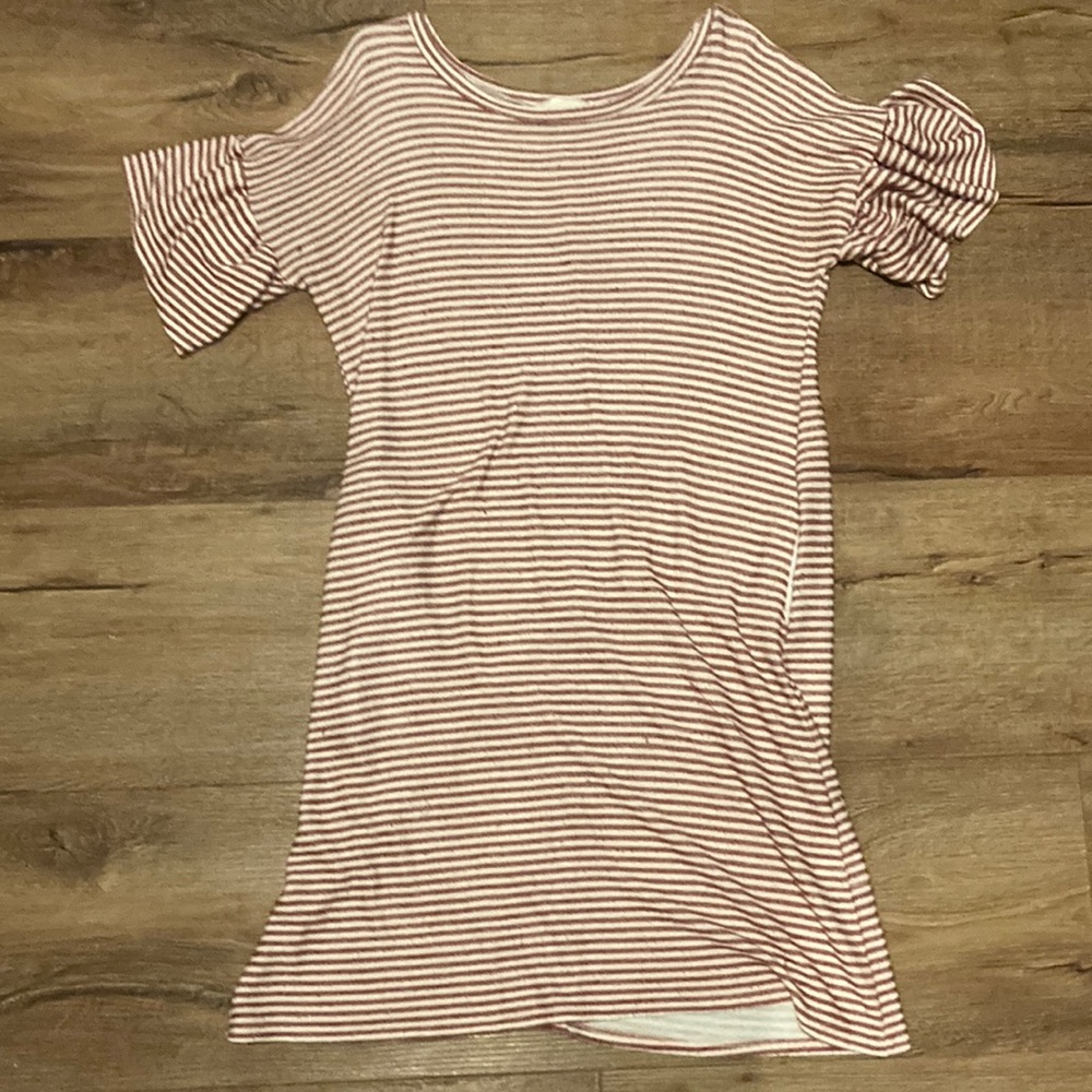 Red and white striped dress with ruffles perfect for Valentine’s Day